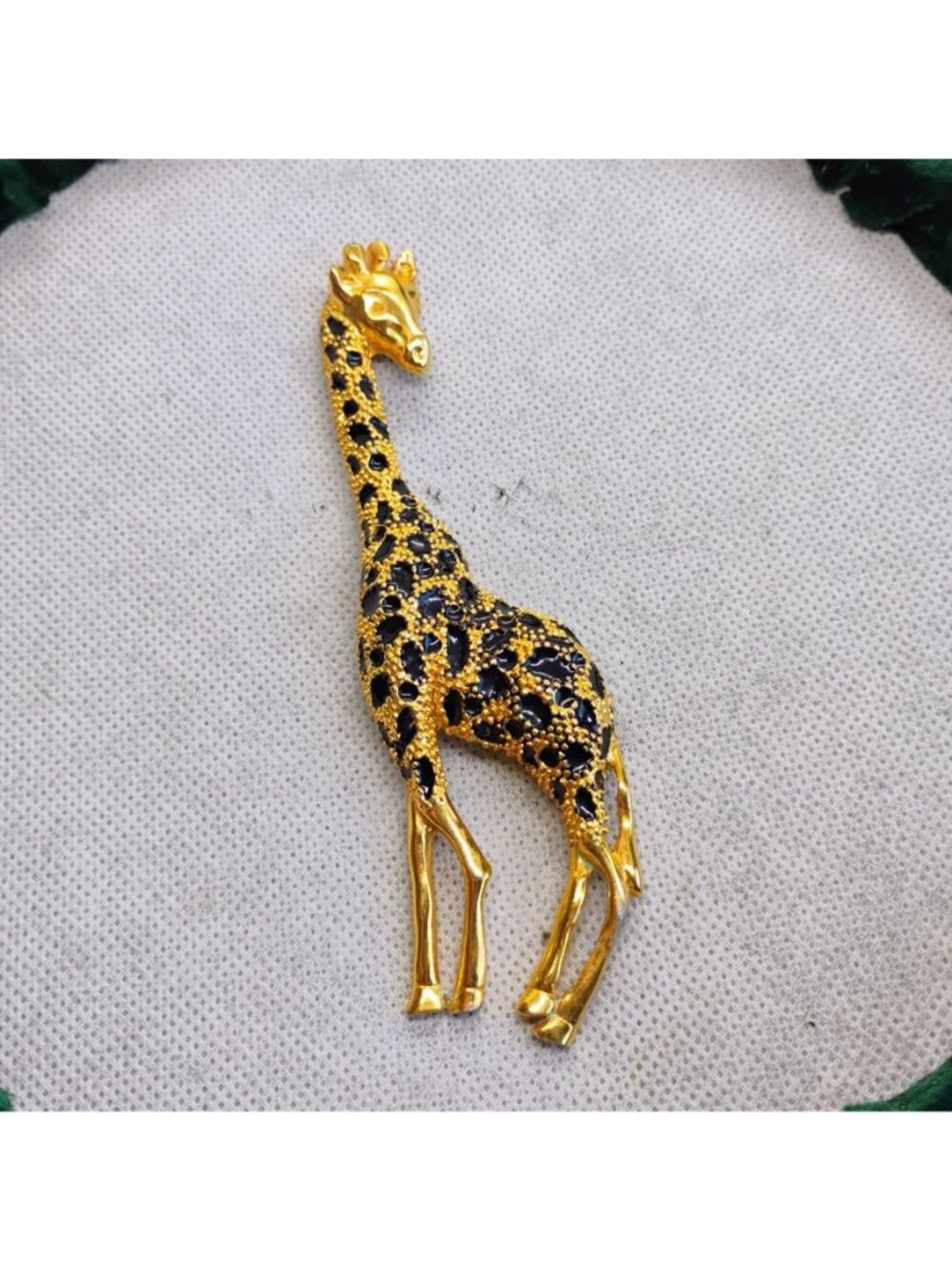 Large Gold Tone Black Enamel Giraffe Brooch Pin 4.5" Tall - Picture 2 of 5